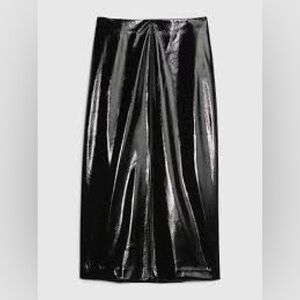GAP Vegan Leather MIDI Skirt with Slit Black Size 00
